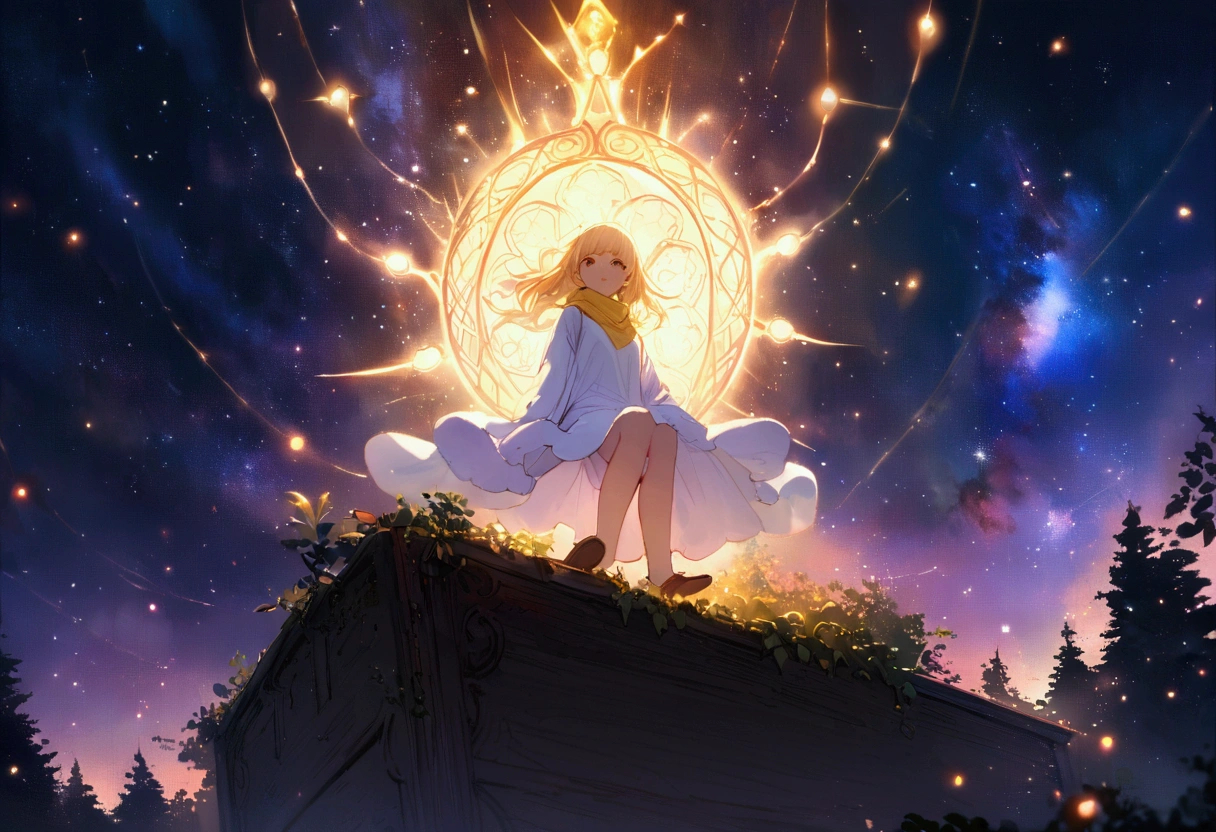The Door of Destiny,The Door of Destinyが目の前に立ちはだかる,The Door of Destinyが真正面に立つ,Temporal and spatial dimensions,god々finally, The ant branch disappeared.,She is truly eternal,End all domination,There is no perfect concept, High-level virtual dream,The laws of the universe are wonderful,Beyond,Beyond次元,The Rise of Yin and Yang, At the bottom of the eternal abyss,He is the true king,全てをBeyondする崇高なgod性,10 True Masters,000 ways,close, Vast landscape photography , (View from below, Sky above、The fields below), Wearing a long sweatshirt and a yellow scarf、Sitting on the trunk of a yellow peony flower field, looking up、Realistic 9 year old blonde girl, ( comet:0.9), (nebula:1.2), Remote Marsh, Tree of Life, BREAK Production Art, (Warm light source:1.2), lamp, Lots of purple and orange, Intricate details, Volumetric lighting, Realism Break (masterpiece:1.2), (Highest quality), 4K, Very detailedな, (moving composition:1.3), Very detailed, (Shining Light, Atmospheric lighting), dream-like, magic, (alone:1.2), magic beautiful waterfall