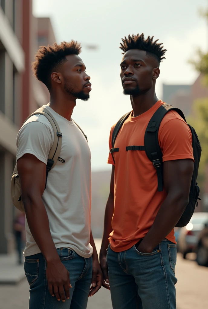 Two black age males looking forward