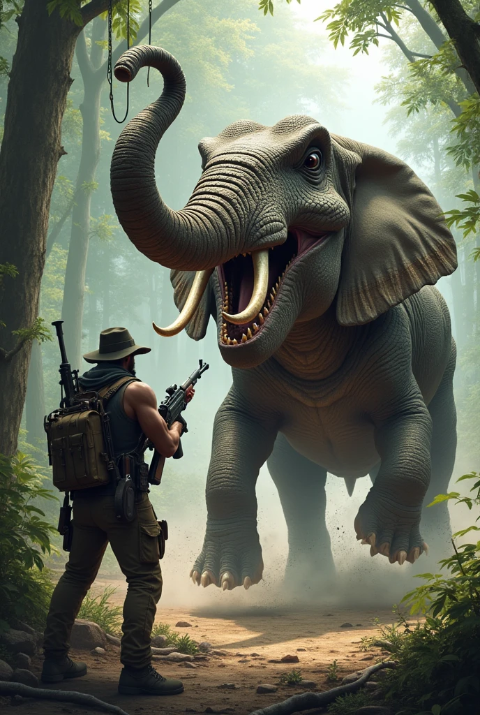Dinossauro against Hunter with elefante gun