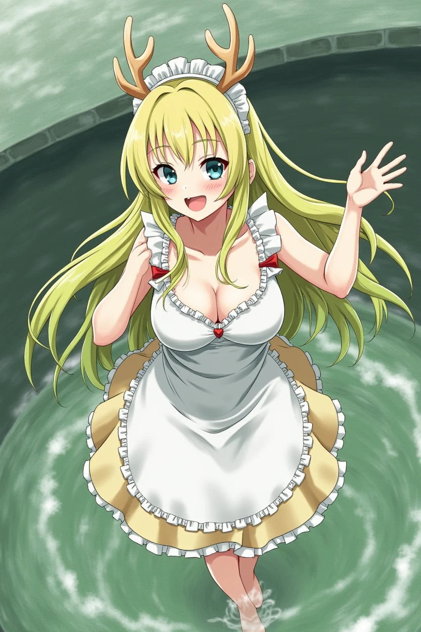 punctuation_9, punctuation_8_High above, punctuation_7_High above, fountain_アニメ,work of art,best qualityer,high resolution,absurderes,offcial art,official style,fountain_アニメ,captura de tela de アニメ,coloração de アニメ,megami magazine,アニメ,animadas,explicit, shining skin,breasts big, (maiden), multicolored hair, hair blonde, hair green, gradient hair,reptile girl, antlers, ((Breasts huge)), ((Breasts huge)), ((huge belly)), ((Very drunk)), ((staggers)), ((hectic)), neckleace, regatta,