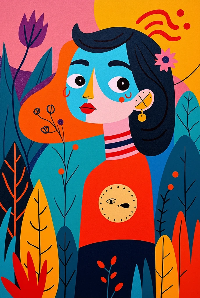 Create a drawing about modern paintings inspired by a Colombian artist of this genre and that is easy and has color