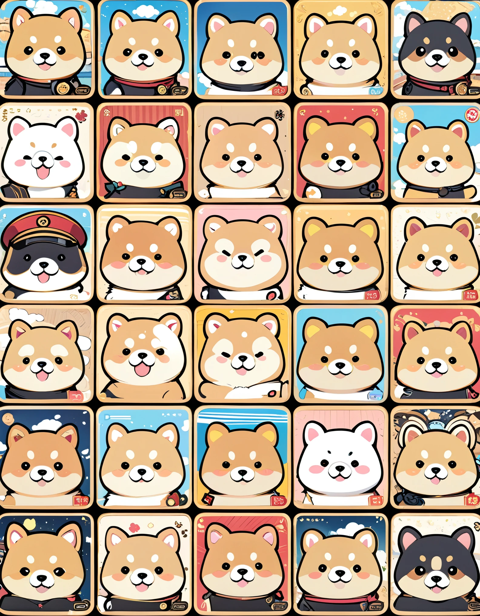 (masterpiece:1.2, Highest quality,Highest quality,Very detailedな:1.2),(Very detailed),8k,(Small Shiba Inu character postcards arranged in a square,Deformation,Very simple design,Rilakkuma style)