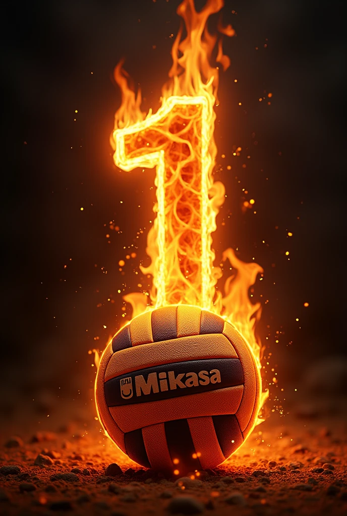 Image of a Mikasa volleyball on fire with the number 1 in large letters 
