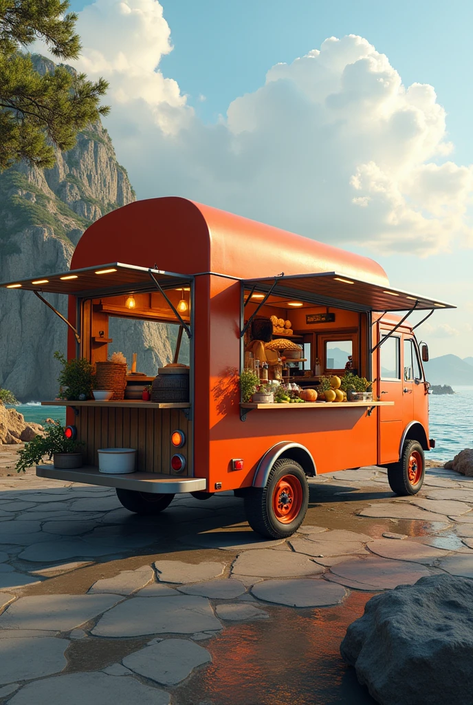 designs a trailer that can be attached to a vehicle and moved from one food location to another, a little more commercial a food truck