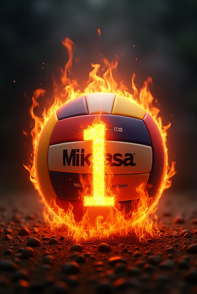 Image of a Mikasa volleyball on fire with the number 1 highlighted in large 