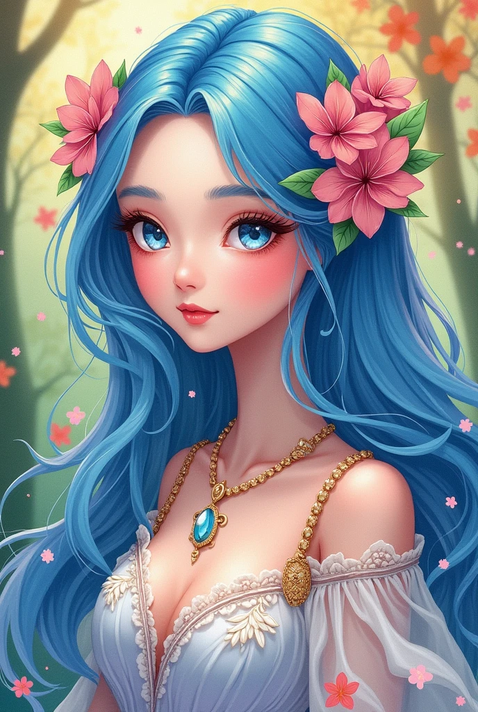 (best quality),(masterpiece:1.2), (colorful:0.9), (ink splashing),(color splashing),((watercolor)), clear sharp focus, model shot,, (portrait goddess of spring:1.5), cute expression,elegant blue colored hair, beautyfull detailed face and eyes, elegant goddess clothing, spring forest background,, colorwater  