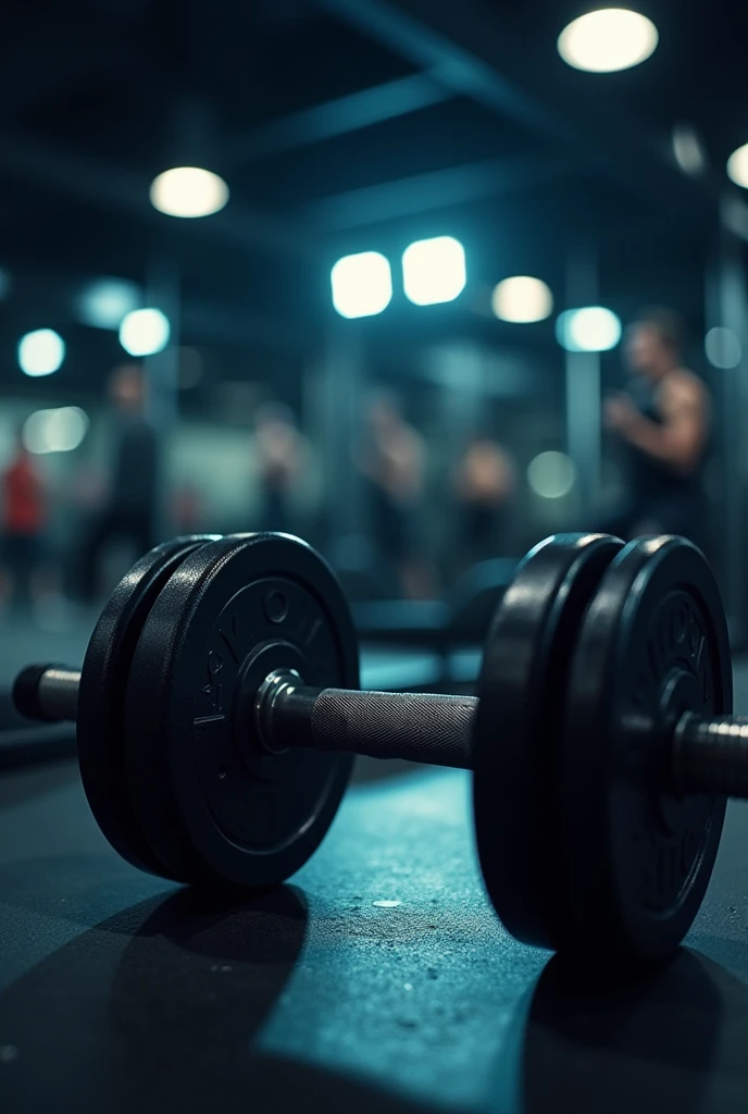 Create an image. main image: A dynamic and motivating background, like a modern gym with state-of-the-art equipment and lights that highlight the intensity of the environment.
Graphic elements: No fundo, soft shadows from weights and dumbbells add depth and context to the image. leave spaces to put other texts later and a person