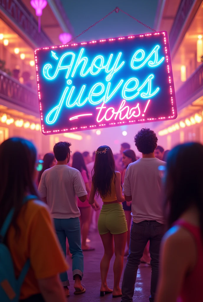 A party image that says today is Thursday teto in Spanish