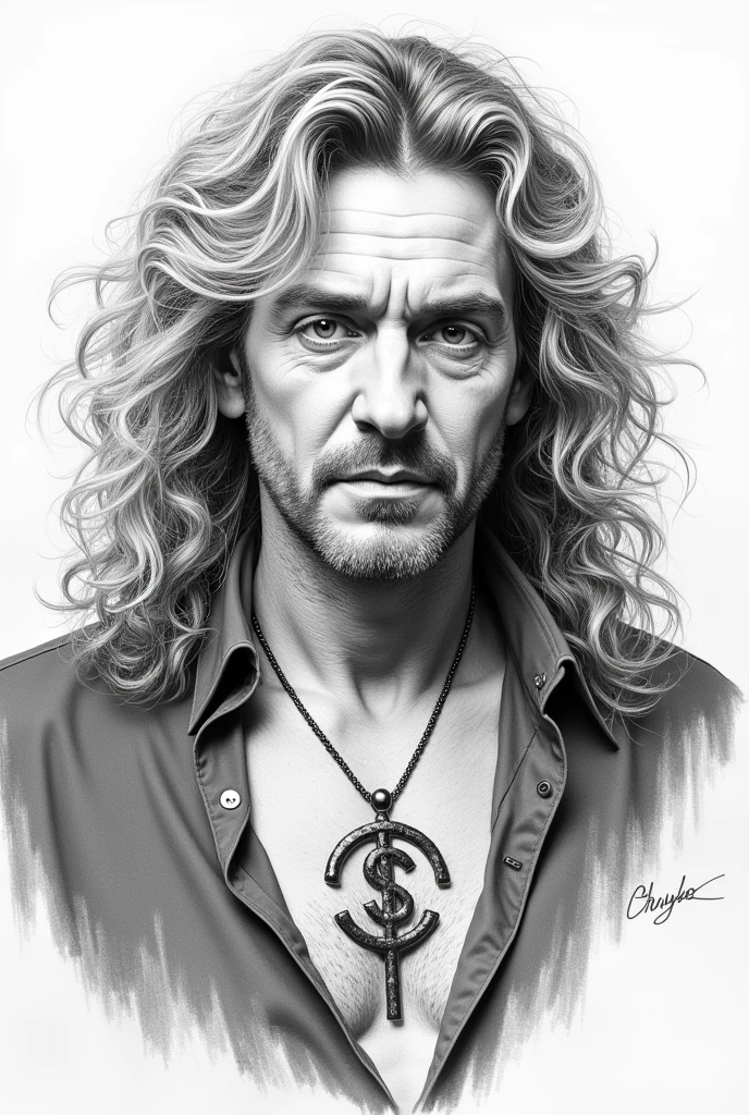 Draw Robert Plant with his symbol on his chest