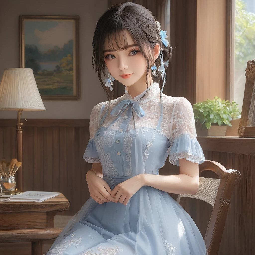 Very detailed eyes, very detailed face, very beautiful woman, best quality, super detailed (photorealistic), very delicate and beautiful legs, beautiful black eyes, absurdity, very detailed facial expression, professional illustration, shy, late teens or so
