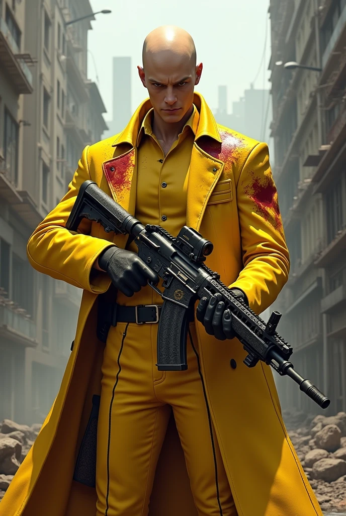 Saitama in a bloody yellow suit、Free Fire's evolved weapon MP40 Cobra