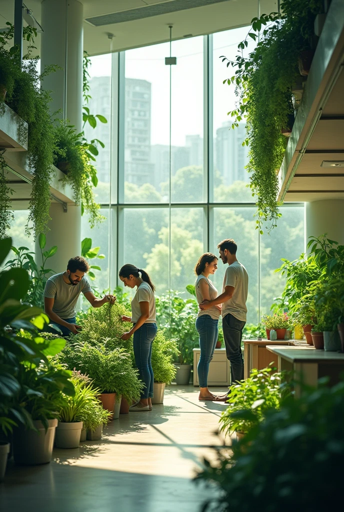 I want to create a 940x788 post that deals with taking care of the environment and the plants in my company with green colors 