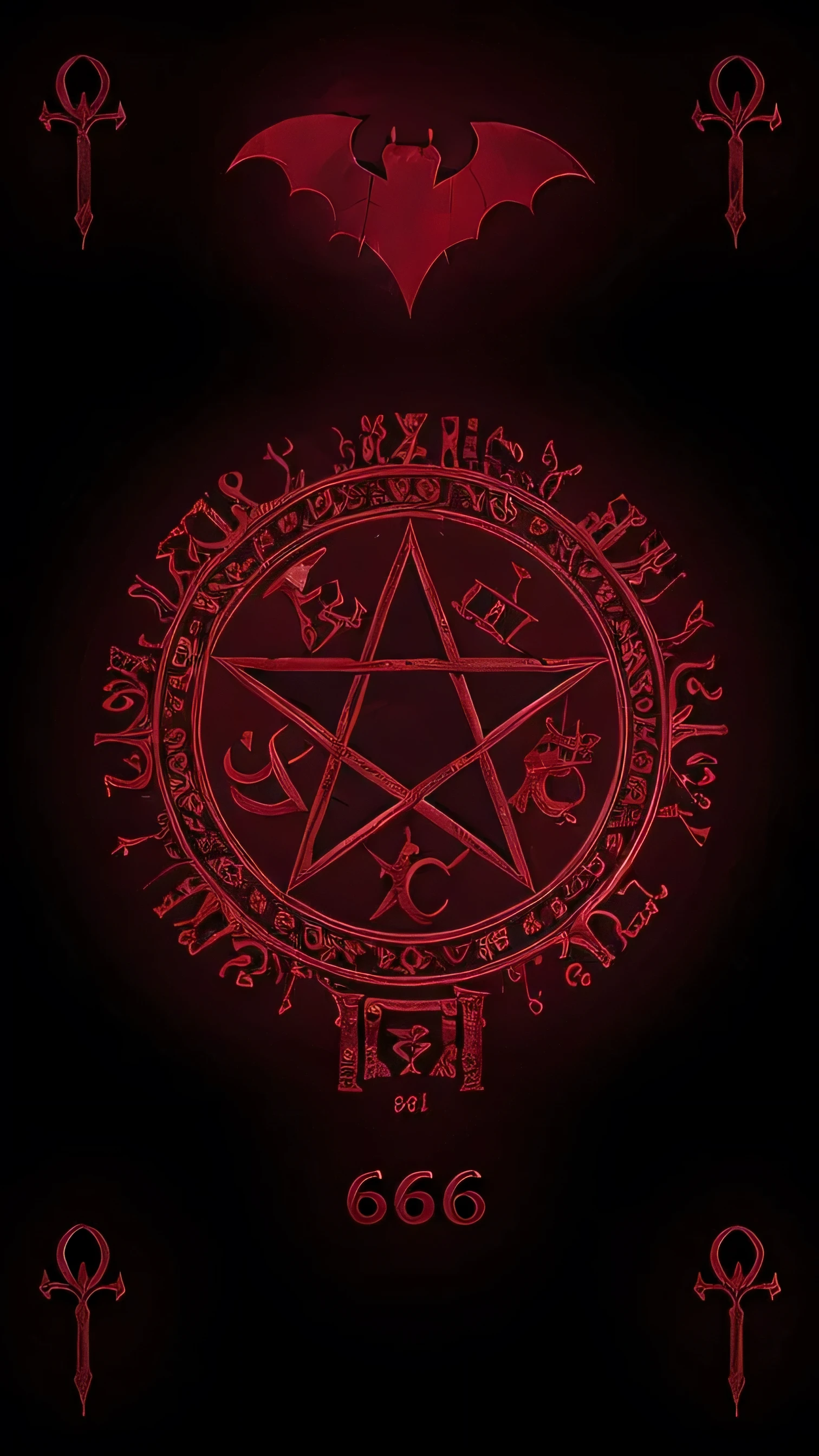 Sathanic wallpaper pentagram, vampiric croos, Bats, 666