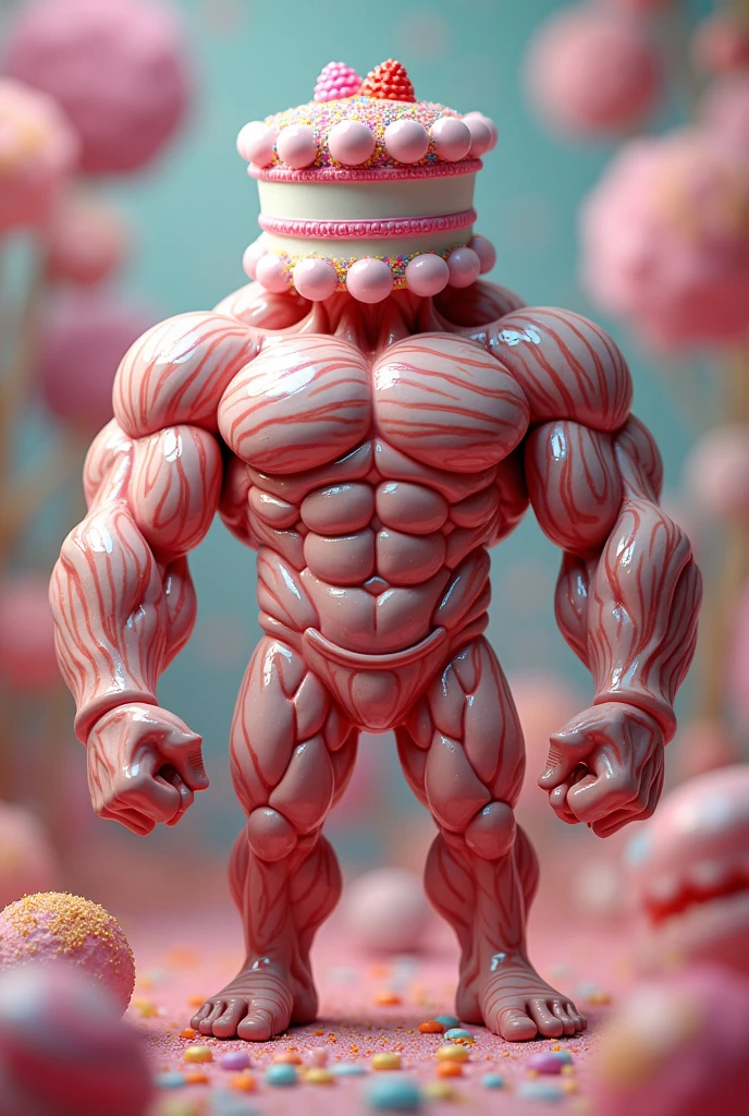 Muscular lollipop with cake hat