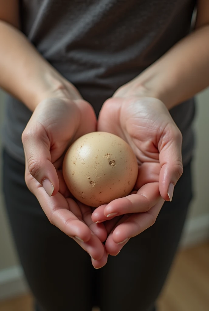 Girl holding big balls scrotum in hands.