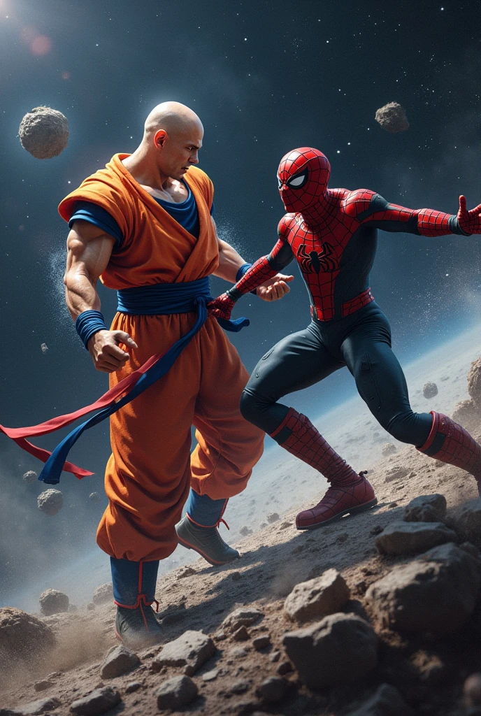 Bald Goku fights crippled Spider-Man in space 