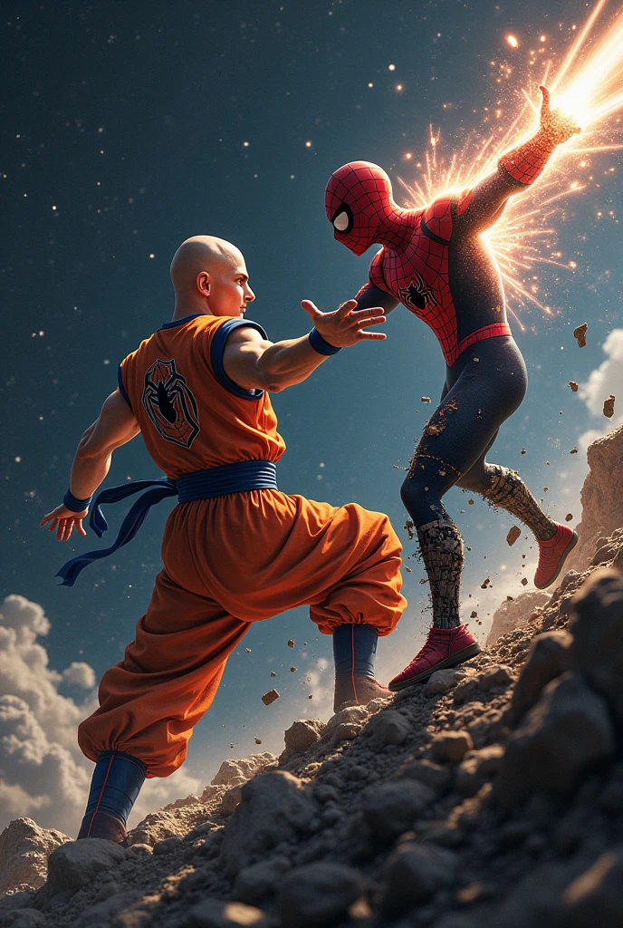 Bald Goku fighting Spider-Man