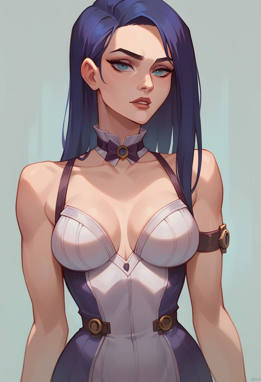 (masterpiece) (best quality) (detailed Caitlyn face), arcane Caitlyn, arcane art style, upper body: sexy, small waist