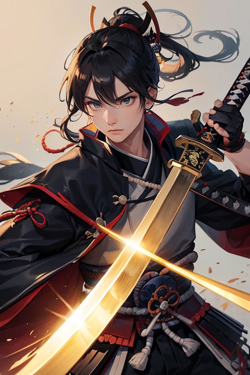 (Highest quality、 8k 、masterpiece、High resolution)、Japanese Samurai、1. Man、Master swordsman of the Edo period、Musashi Miyamoto、Dual-wielding master、Holding a sword in both hands、
