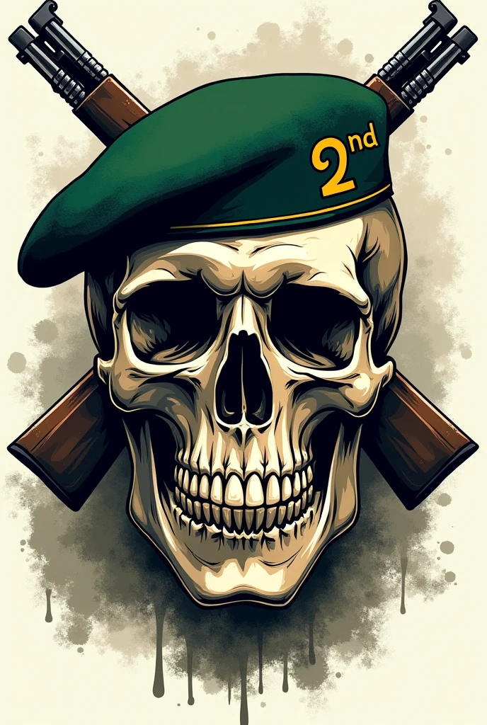 create an image of a skull wearing the green beret of the Brazilian army and with two crossed rifles behind it with the words 2nd platoon written on it and below the skull the words skull to put on the shirt print with a transparent background 

