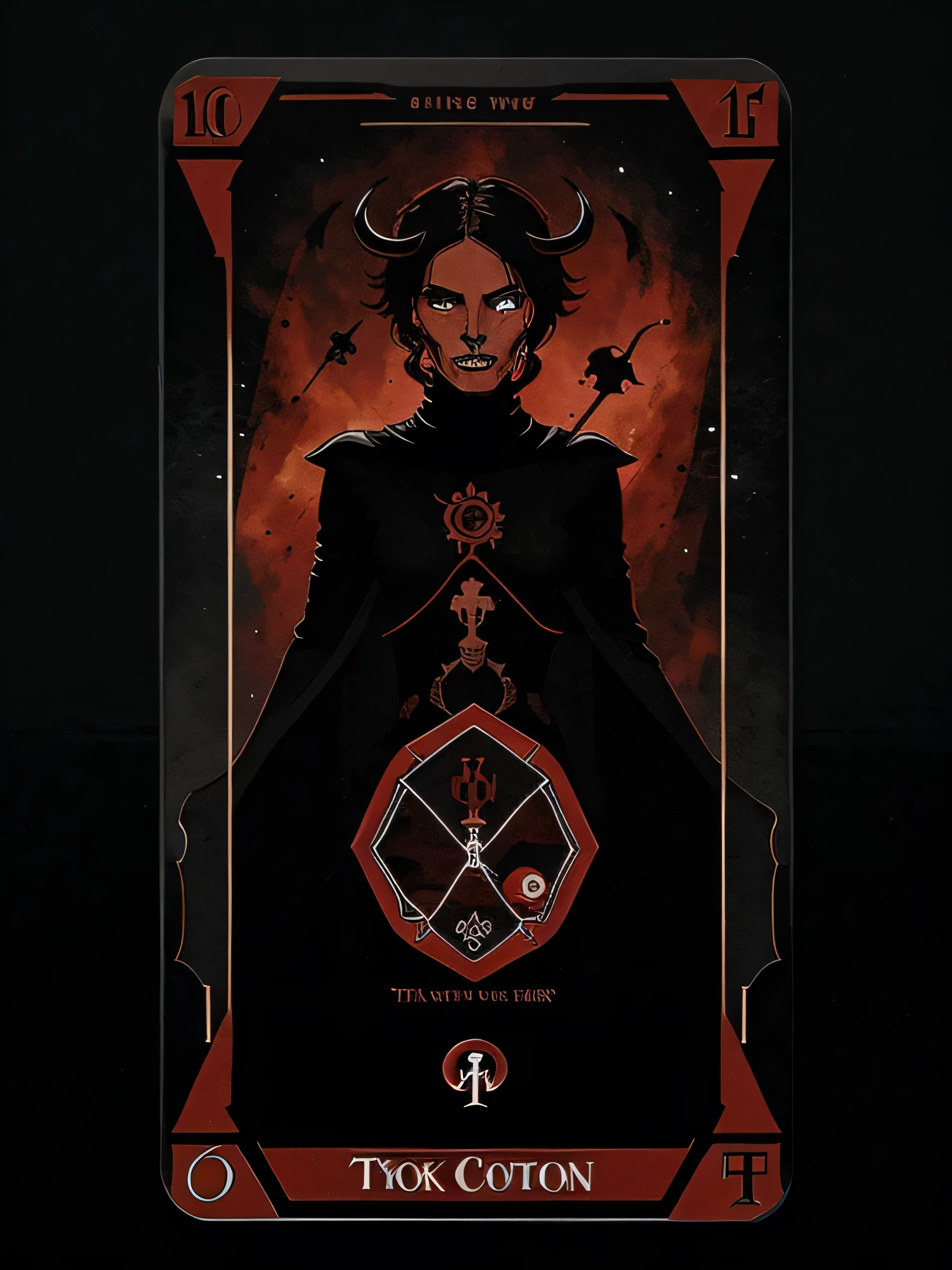 Tarot card design based on black and red colors on the sketch style with bones and black background with some space for a number, dark incubus card.