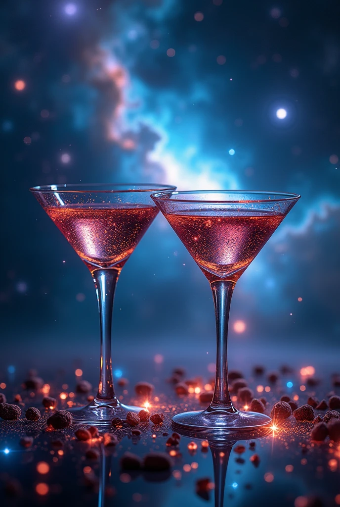 Background of martini glasses combined with galaxies 