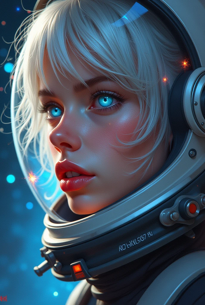 (Close-up of a better masterpiece:1.5)0.9], (Space and astronauts:1.2) (Messy silver hair:1.1) (Heterochromia xanthochromia and blue eyes:1.pace Helmet:1.0) (Colored stars in the eyes:1.0) (A radiant glow:1.1) (thick lips:0.9) nude
