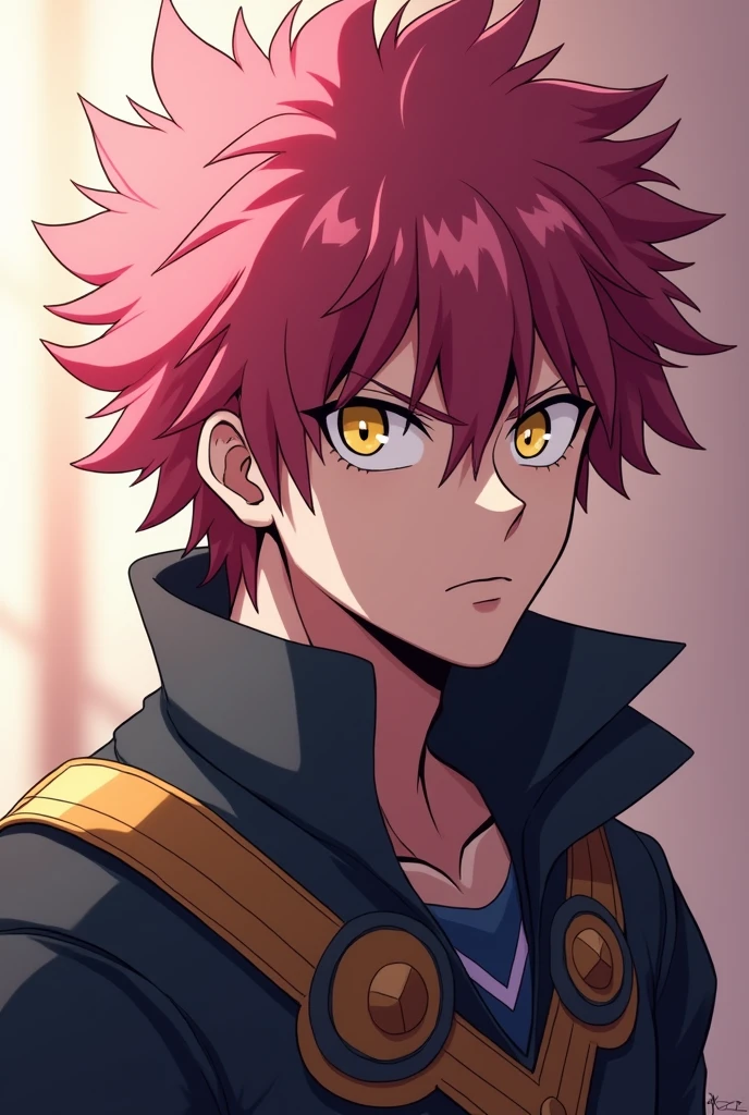 My Hero Academia, male, Long spiky dark pink hair and yellow eyes., soft face