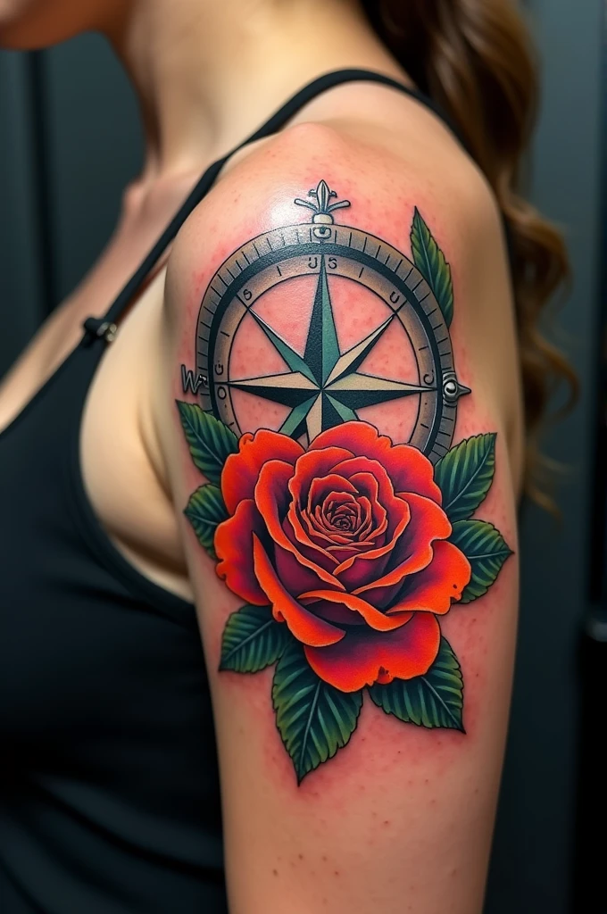Flower and compass tattoo