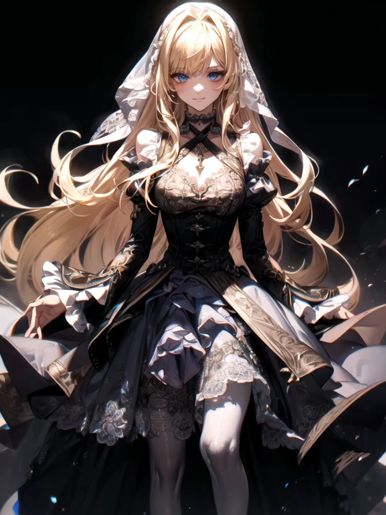 ultra detailed, masterpiece, best quality, solo, soft smile, light smile,
1girl, blue eyes, very long hair, blonde hair, long blonde hair, french braid, bangs, medium breasts,
hair ribbon, frilled choker, criss-cross halter, sleeveless dress, high-waist skirt, backless dress, waist bow, detached sleeves, frilled sleeves, wide sleeves, pantyhose, patterned legwear, mary janes, watercolor, lineart, rough sketch, RGB, chromatic aberration,