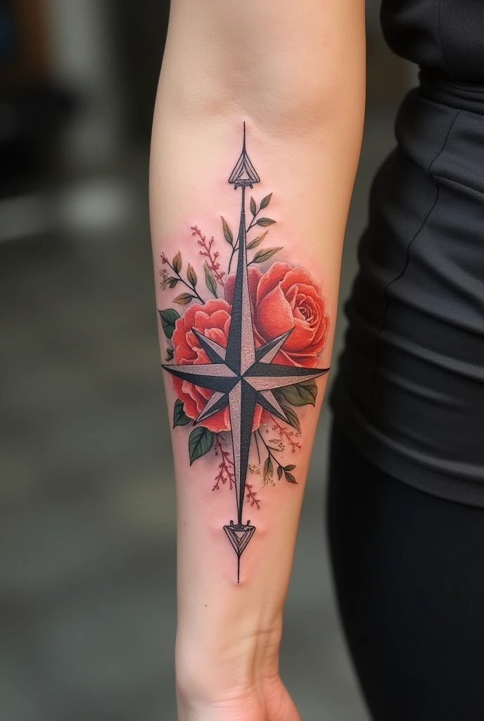 Flower and compass tattoo 
