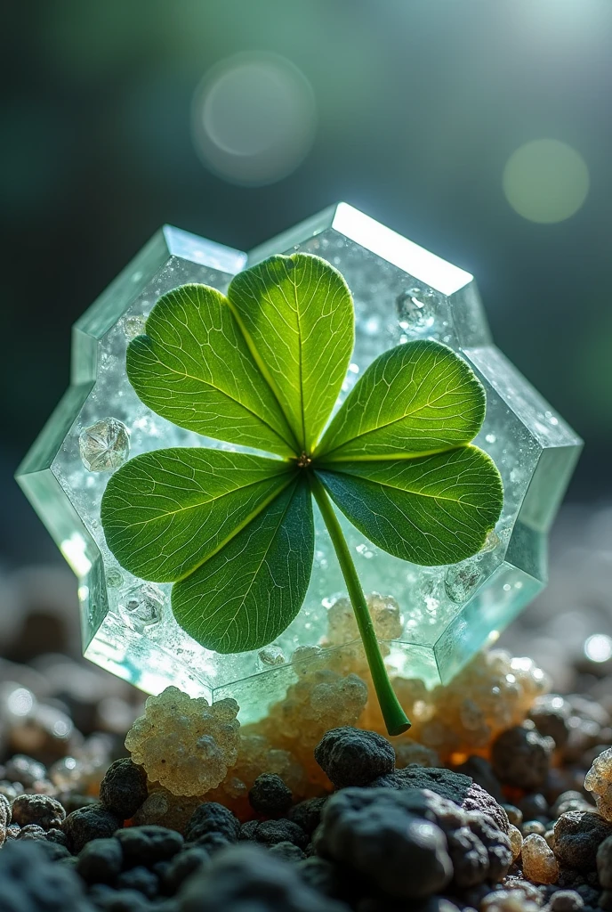 four-leaf clover turned to minerals in crystal form