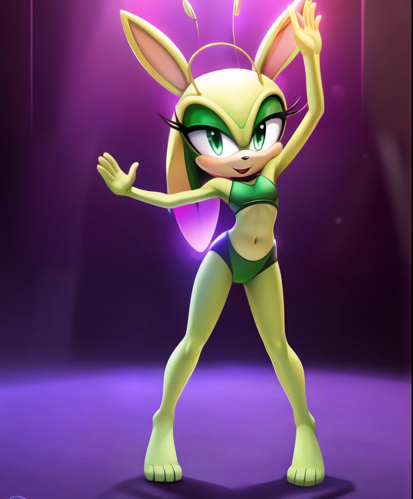 Mobian, Sonic OC, Mantis the female rabbit, Her pose will be her antennae glowing with her hands reaching out in front towards the
screen