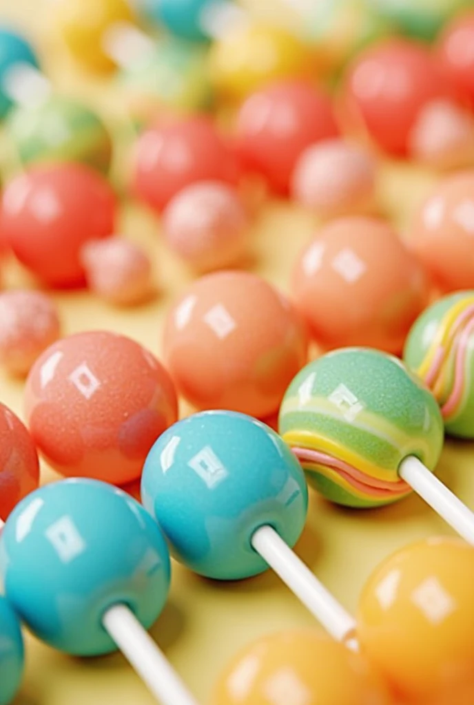 Lollipop candy colorful evenly spaced in a row from the front
