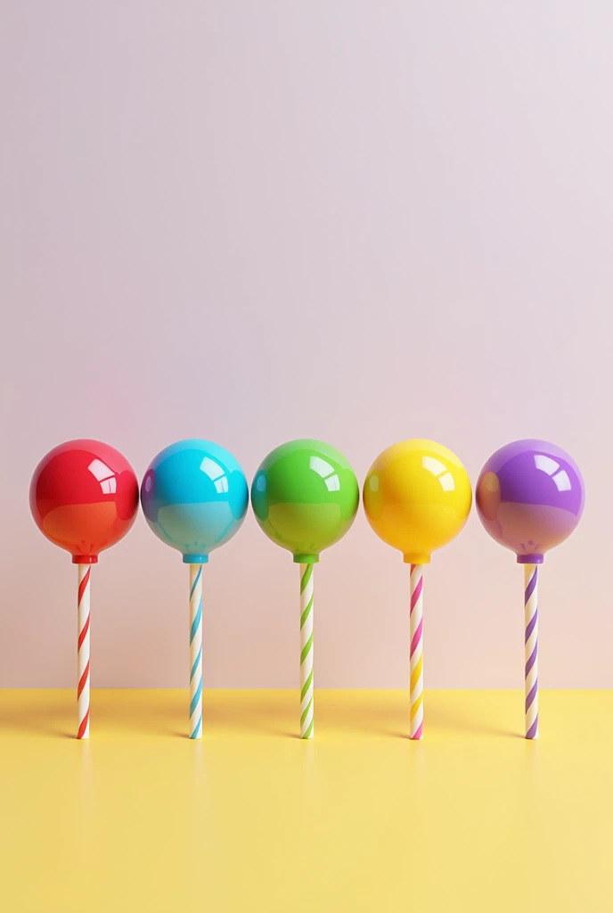 Lollipop candy colorful evenly spaced in a row from the front