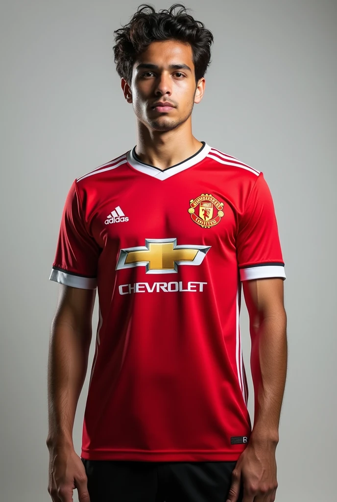 Generate a photo of Danish footballer Mohamed Daramy wearing a Manchester United shirt.