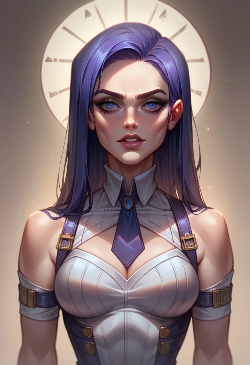 (masterpiece) (best quality) (detailed Caitlyn face), arcane Caitlyn, arcane art style, upper body: sexy, small waist