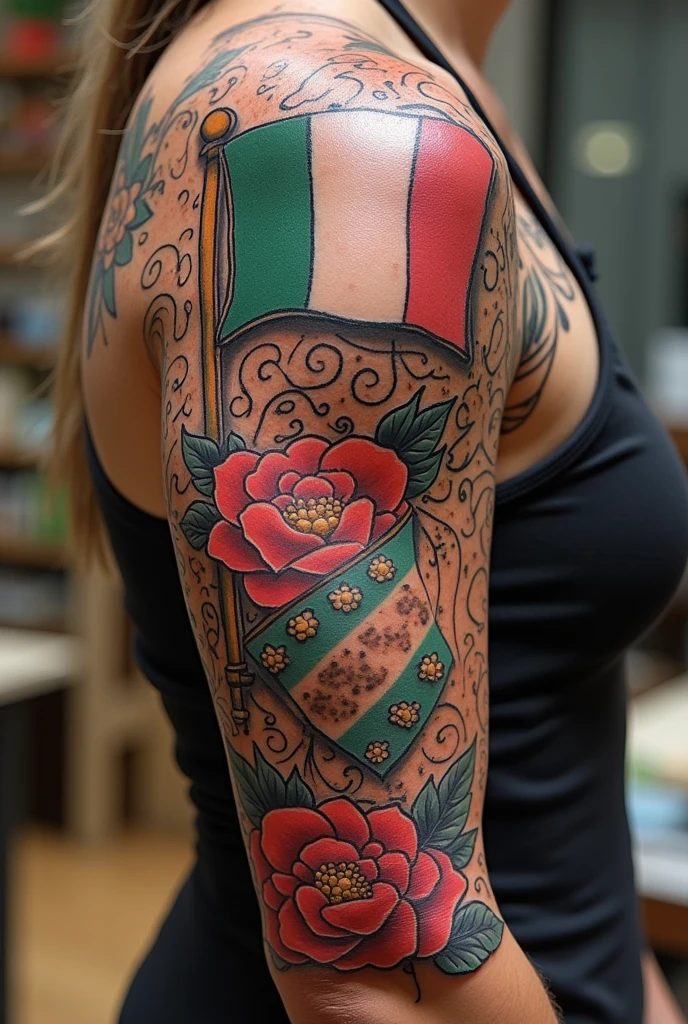 a TATOO that combines important things of Italy, Argentina, Usa market, Japan and spain