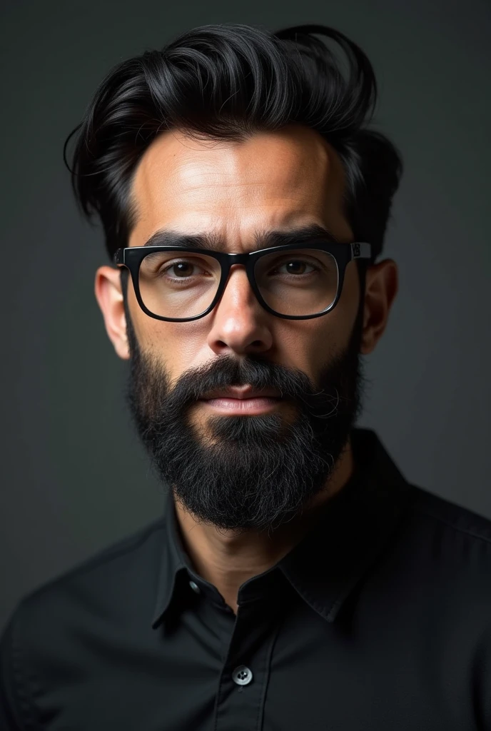 one  men,Bblack hair,beard, big forehead,and glasses