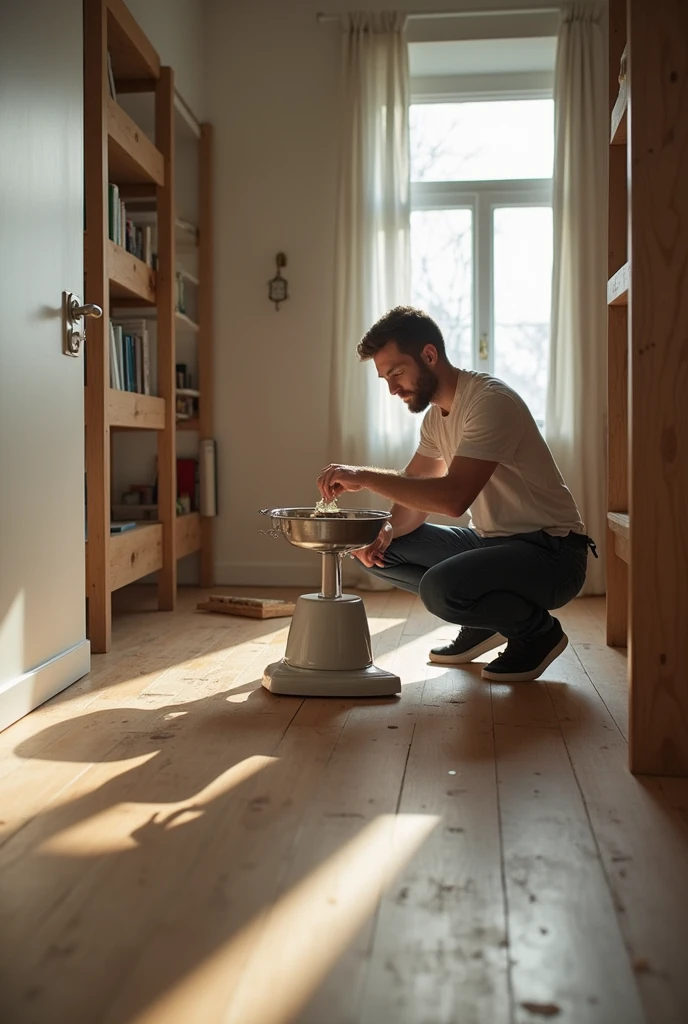 ingeneer making a manteniance in a floor scale