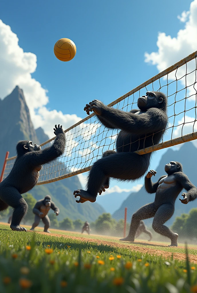Gorillas being the strongest playing volleyball
