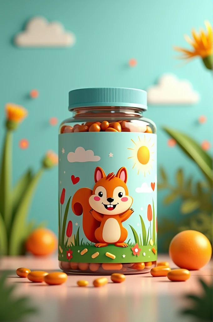 A jar of vitamins for animals 
