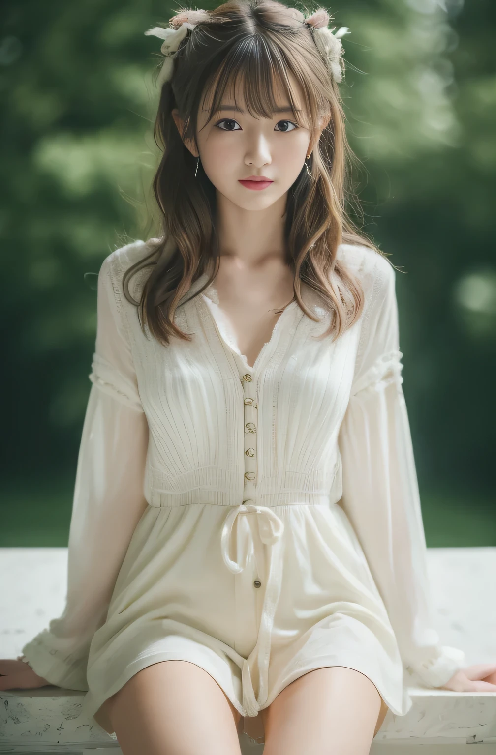((Highest quality、in 8K、masterpiece:1.3))、Messy Hairstyle、Beautiful inner thighs