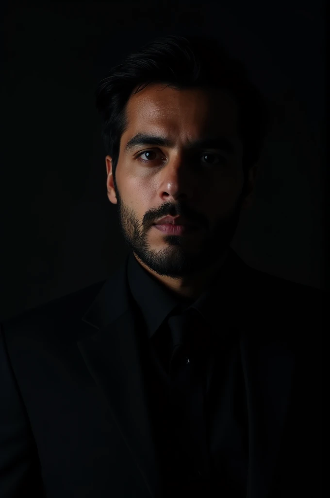 ( masterpiece,black background :1.5) , 8k , (atmospheric depth:1.2) , (vivid illuminlation:1.2) , (enchanting elegance:1.2) , 1man, portrait ,