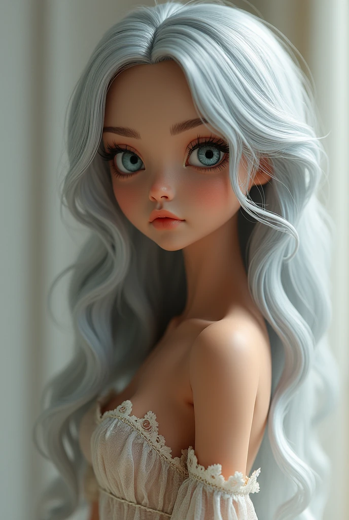 Make me a full body doll, with silver hair and brown skin