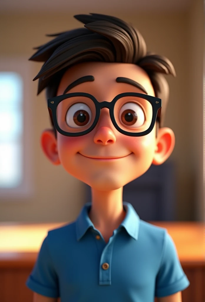 Cartoon character of a man in black glasses and blue shirt, animation character, stylized character, animation style rendering, 3d stylized, Arnold Maya rendering, Stylized 3D rendering, toon render screenshot, 3d character, 3d character, Stylized 3D rendering, 3D character rendering, cartoon character, Personagem de close up, character posing, (Pixar-style) (master part:1.2) (bokeh) (best qualityer) (skin detailed) (detailed texture) (8k) (Argilla) (cinematic lighting) (sharp focus