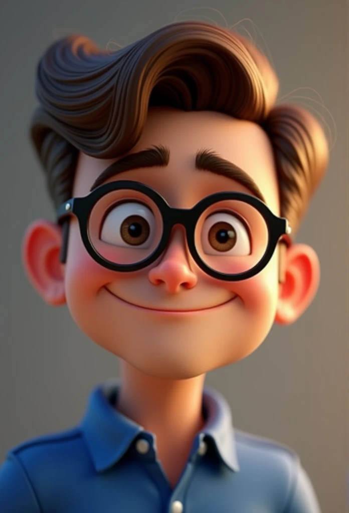 Cartoon character of a man in black glasses and blue shirt, animation character, stylized character, animation style rendering, 3d stylized, Arnold Maya rendering, Stylized 3D rendering, toon render screenshot, 3d character, 3d character, Stylized 3D rendering, 3D character rendering, cartoon character, Personagem de close up, character posing, (Pixar-style) (master part:1.2) (bokeh) (best qualityer) (skin detailed) (detailed texture) (8k) (Argilla) (cinematic lighting) (sharp focus