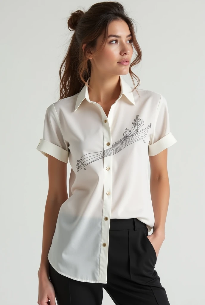 Short-shoulder shirt sketch, short sleeve button down, with unique design for women, a single flow