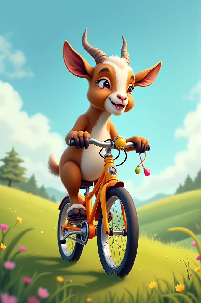 A goat on a bicycle