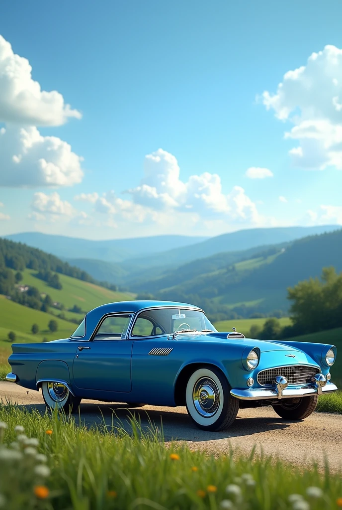 Image of a blue vintage car in 4K

